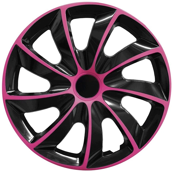 Eine Frontaufnahme der Radkappe Modell RKK02 in schwarz-pink.