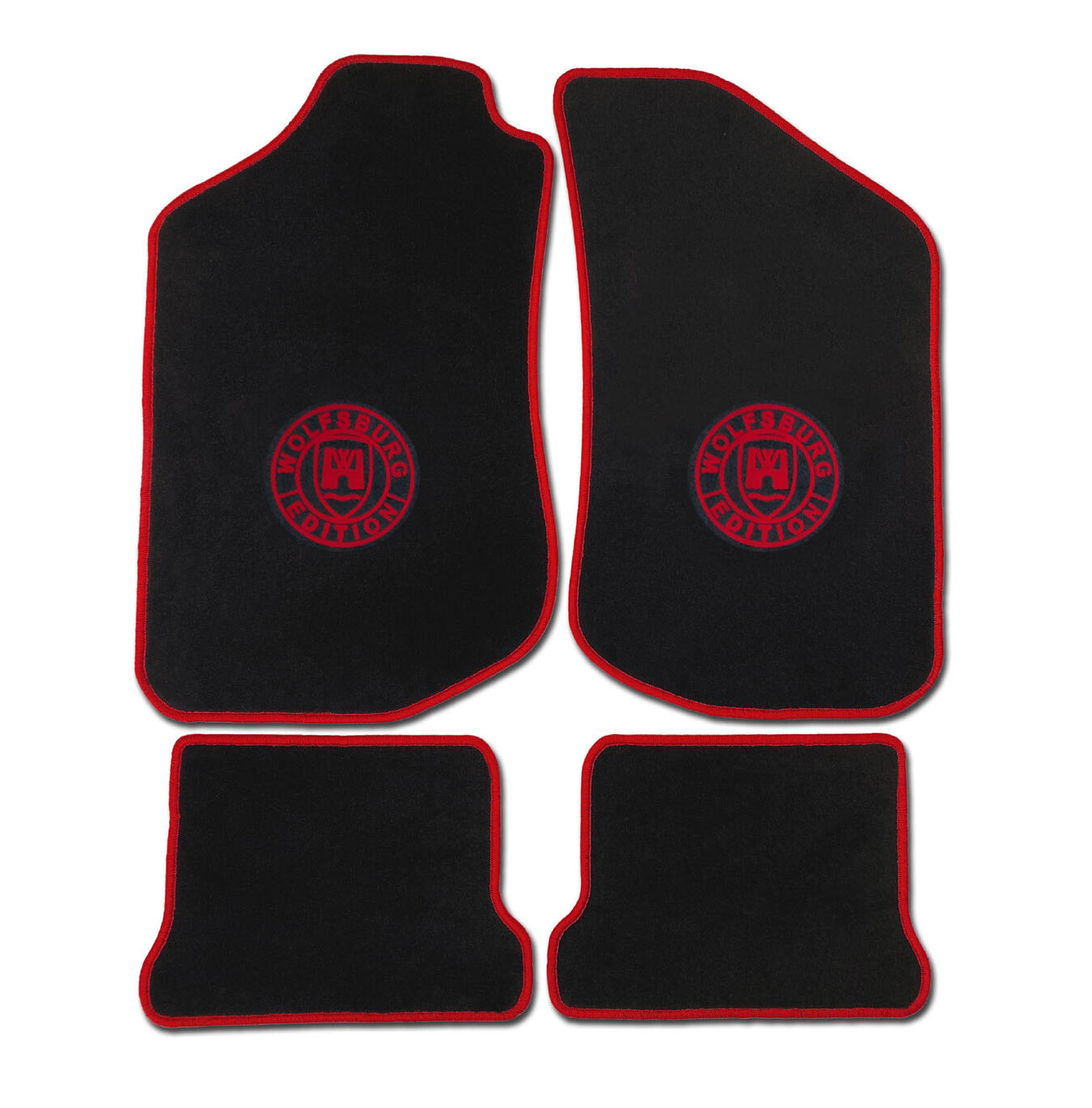 Schwarze Fussmatten für VW Golf 2 mit rotem Wob Logo.