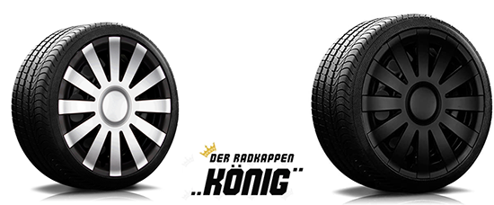 Hauptbild der Radkappen Serie RKK09 in Schwarz und Schwarz-Silber zur sportlichen Aufwertung von Auto-Stahlfelgen.