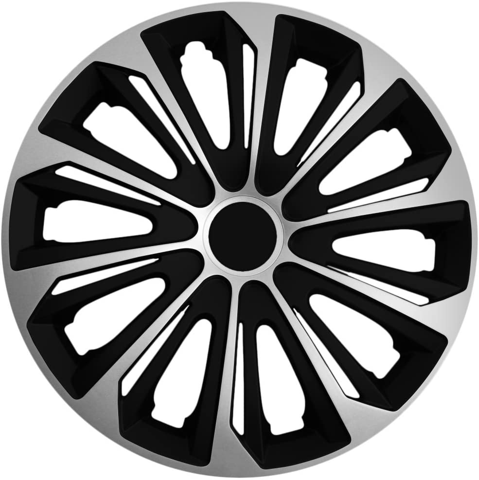 Radkappe Frontaufnahme RKK06 schwarz-silber Eine Frontaufnahme der Radkappe Modell RKK06 in schwarz-silber.