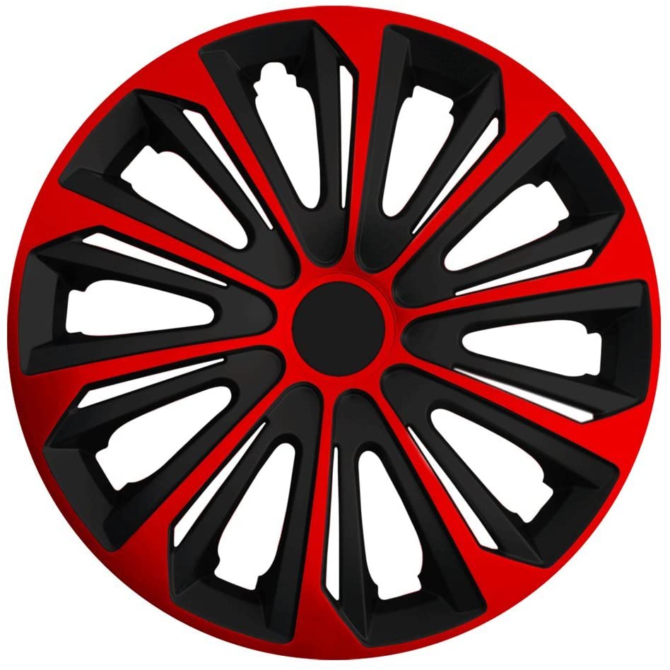 Eine Frontaufnahme der Radkappe Modell RKK06 in schwarz-rot.