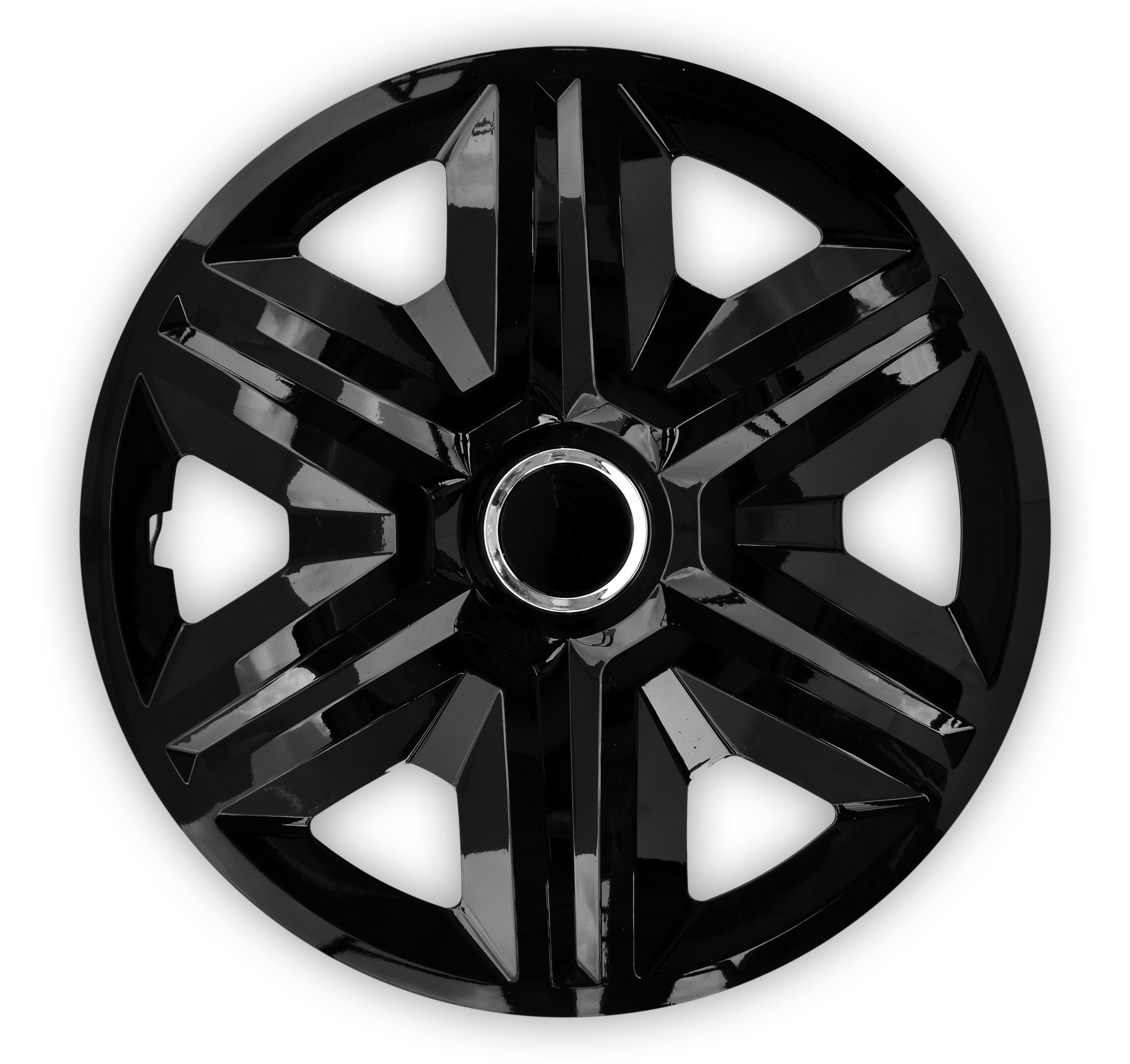 Radkappe Frontaufnahme RKK21 schwarz Eine Frontaufnahme der Radkappe Modell RKK21 in schwarz.