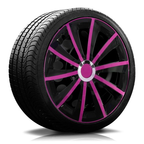 Gral schwarz-pink mit Chromring 16" Radkappen Radblenden-Copy